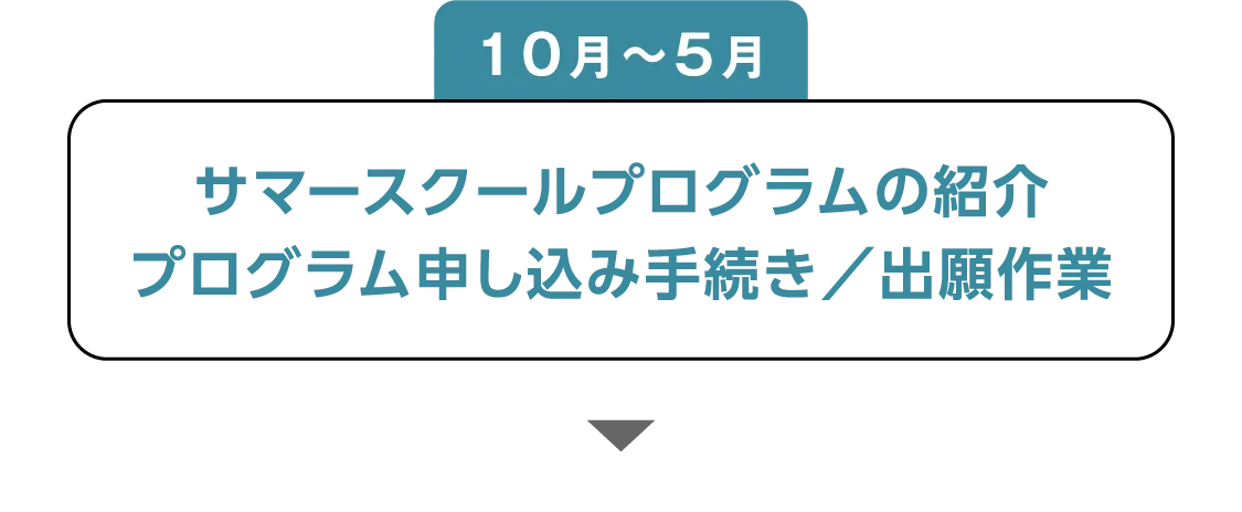 10月～5月 サマースクールプログラムの紹介 プログラム申し込み手続き／出願作業